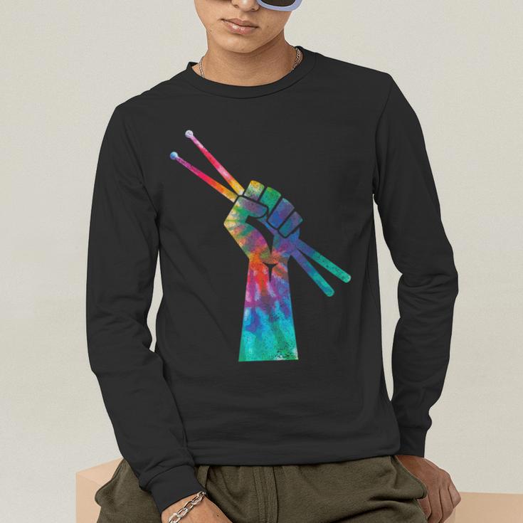 Drummer Drum Kit Tie Dye Hippie Drummer Men's Long Sleeve T-Shirt Drummer Drum Kit Tie Dye Hippie Drummer Men's Long Sleeve T-Shirt