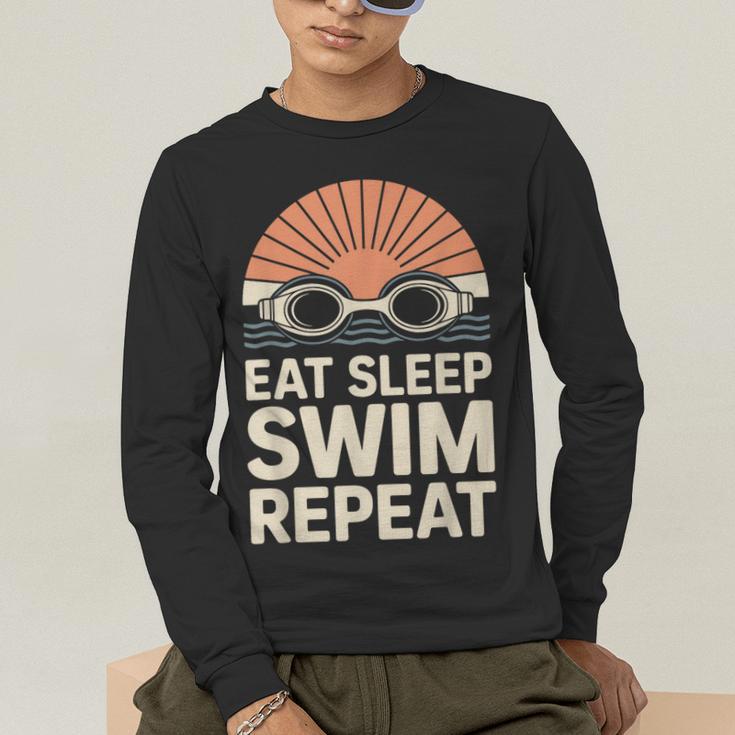 Eat Sleep Swim Repeat Swimmer Swimming Men's Long Sleeve T-Shirt Eat Sleep Swim Repeat Swimmer Swimming Men's Long Sleeve T-Shirt