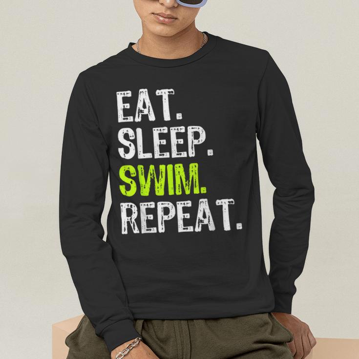 Eat Sleep Swim Repeat Swimming Swimmer Cool Men's Long Sleeve T-Shirt