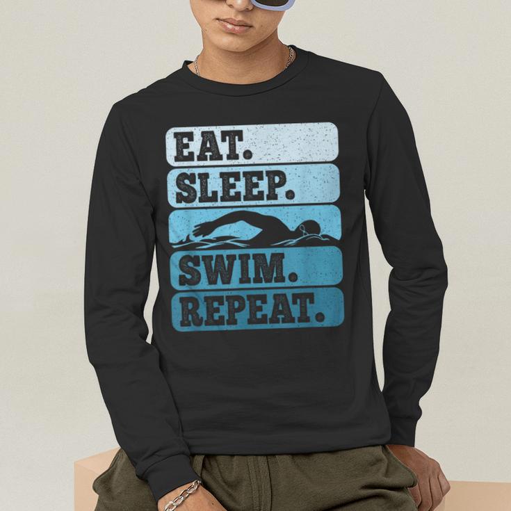 Eat Sleep Swim Vintage Swimming Lover Swimmer Men Women Men's Long Sleeve T-Shirt