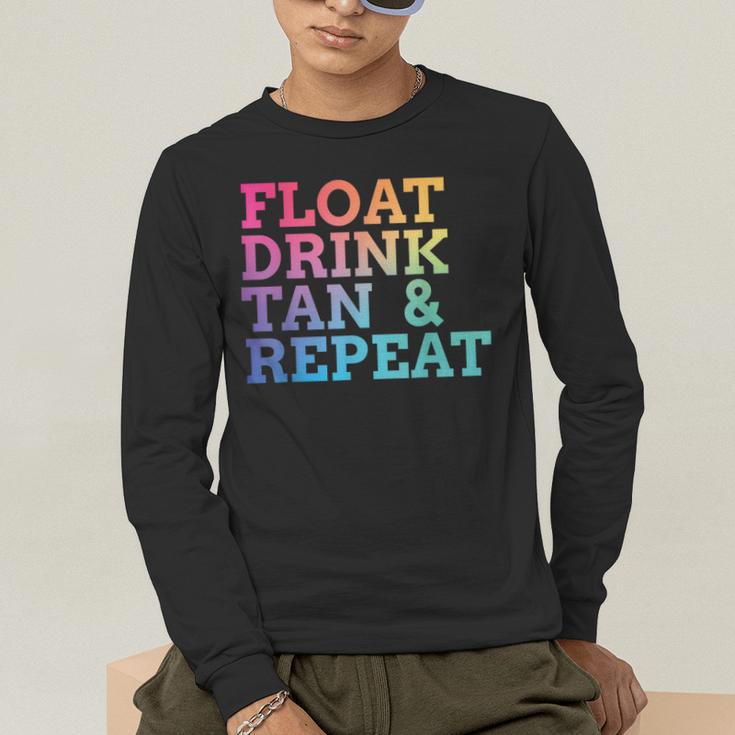 Float Drink Tan Repeat Summer Swimming Beach Pool Vacation Men's Long Sleeve T-Shirt