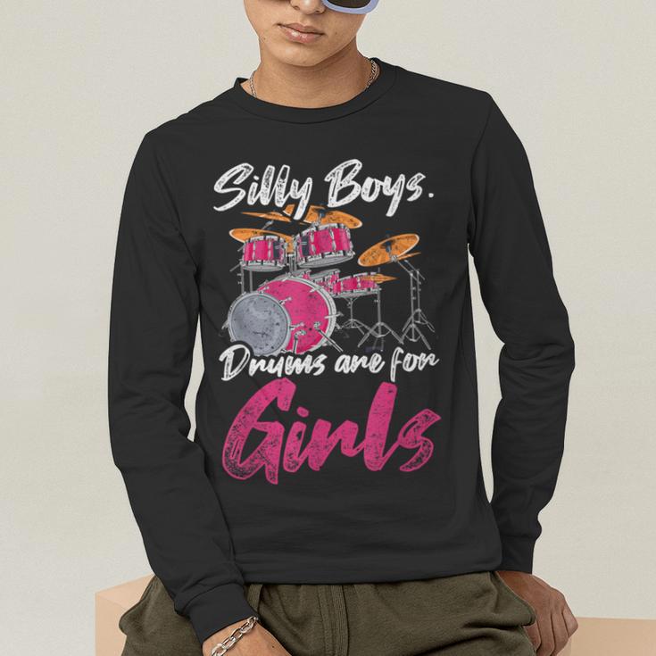 Girls Boys Kids Drummer Drum Kit Men's Long Sleeve T-Shirt Girls Boys Kids Drummer Drum Kit Men's Long Sleeve T-Shirt
