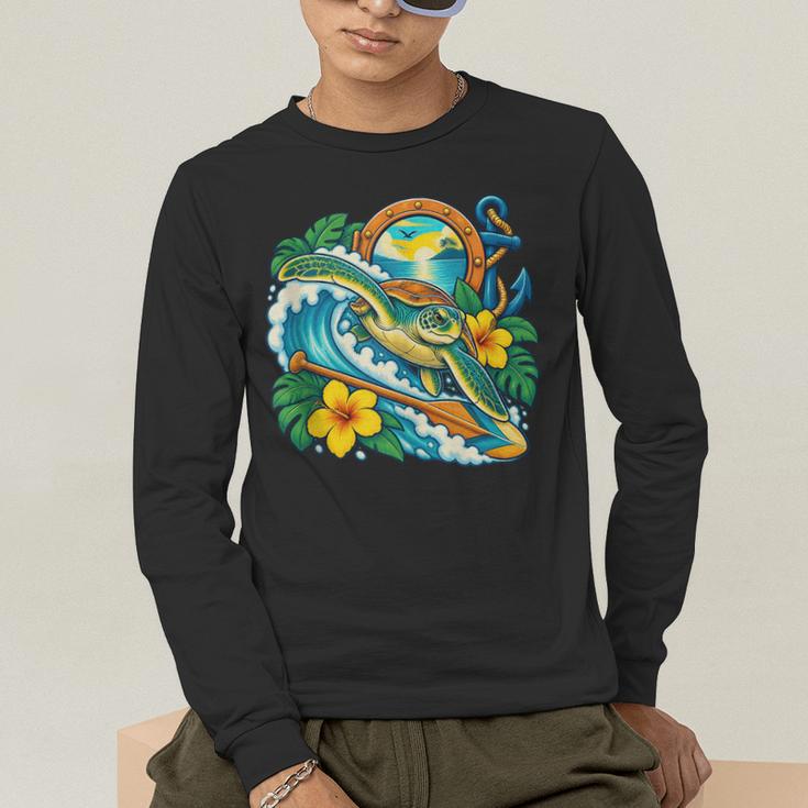 Green Sea Turtle Surfs Past a Canoe Paddle Sleeveless Men's Long Sleeve T-Shirt