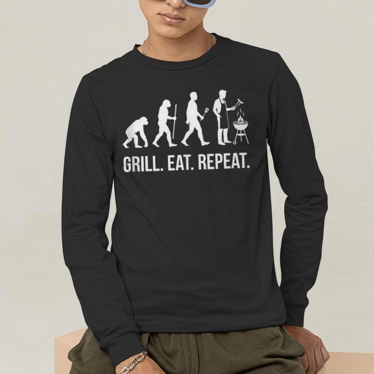 Grill Eat Repeat BBQ Dad Evolution Barbecue Men's Long Sleeve T-Shirt Grill Eat Repeat BBQ Dad Evolution Barbecue Men's Long Sleeve T-Shirt