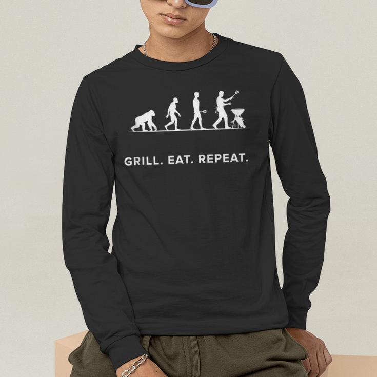 Grill Eat Repeat BBQ Dad Evolution Cookout Men's Long Sleeve T-Shirt