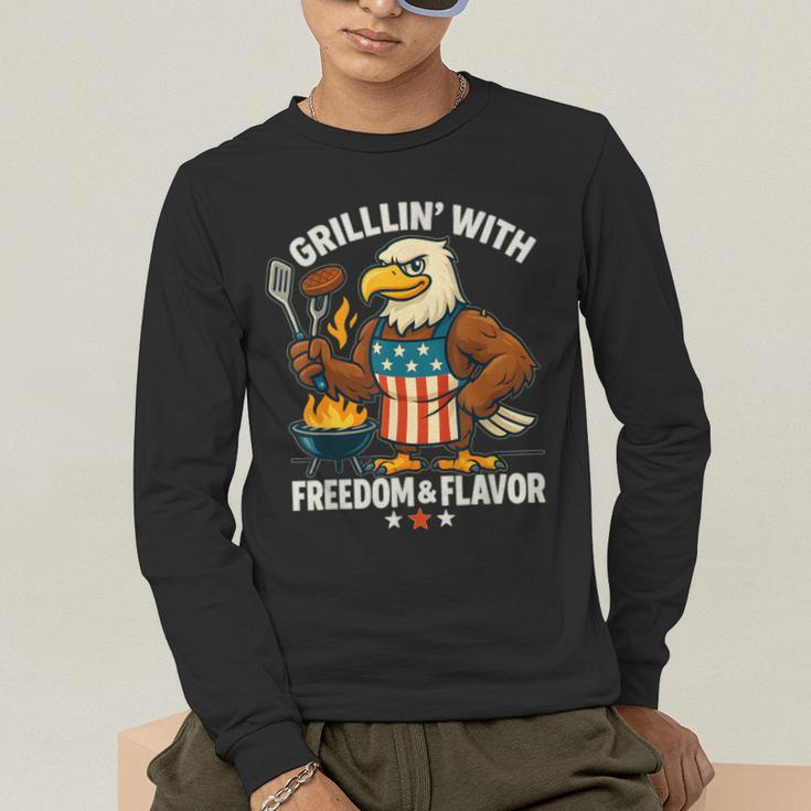 Grillin’ Eagle BBQ Dad 4th Of July Father’s Day Men's Long Sleeve T-Shirt
