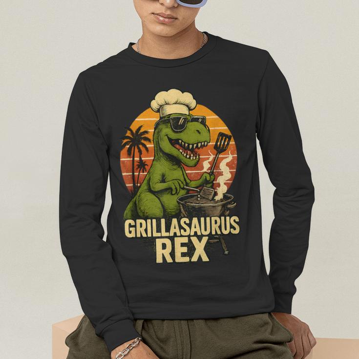 Grilling Dinosaur Grillasaurus T-Rex BBQ Dad Joke Men's Long Sleeve T-Shirt