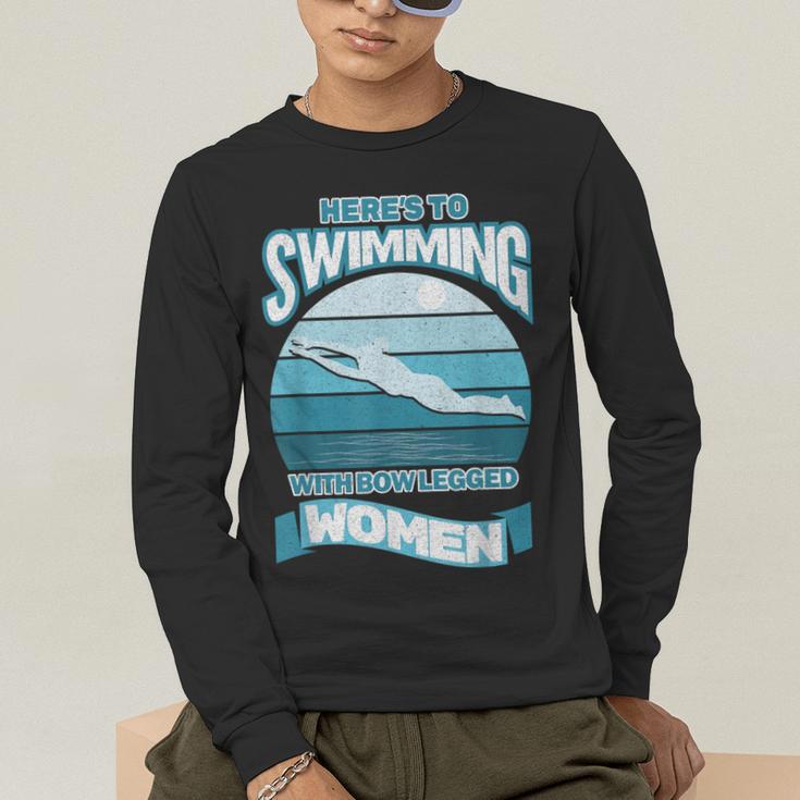 Here's To Swimming With Bow Legged Women Distressed Look Men's Long Sleeve T-Shirt Here's To Swimming With Bow Legged Women Distressed Look Men's Long Sleeve T-Shirt