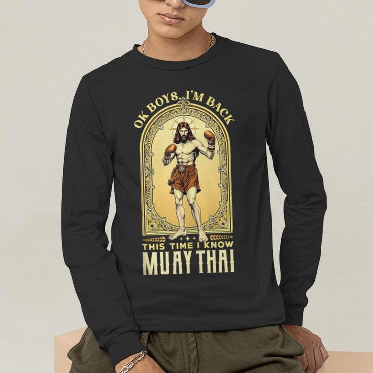 Jesus Knows Muay Thai Boxing Kickboxing MMA Men's Long Sleeve T-Shirt