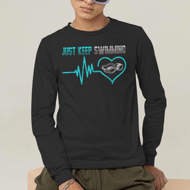 Just Keep Swimming For Swimmers Divers Diving Retro Men's Long Sleeve T-Shirt Just Keep Swimming For Swimmers Divers Diving Retro Men's Long Sleeve T-Shirt