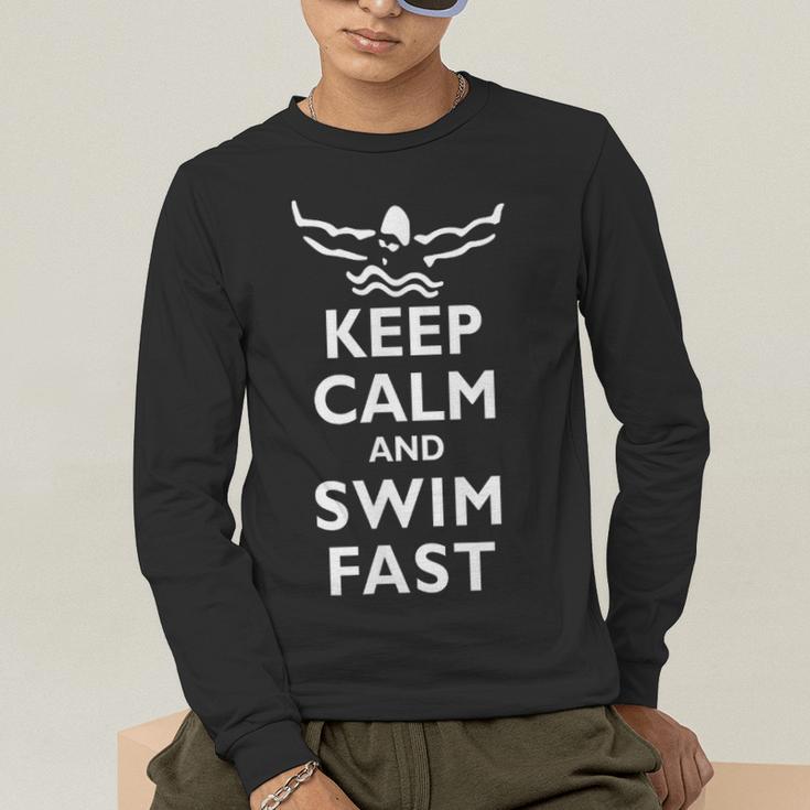 Keep Calm And Swim Fast Butterfly Swimming T-Shirt Men's Long Sleeve T-Shirt Keep Calm And Swim Fast Butterfly Swimming T-Shirt Men's Long Sleeve T-Shirt
