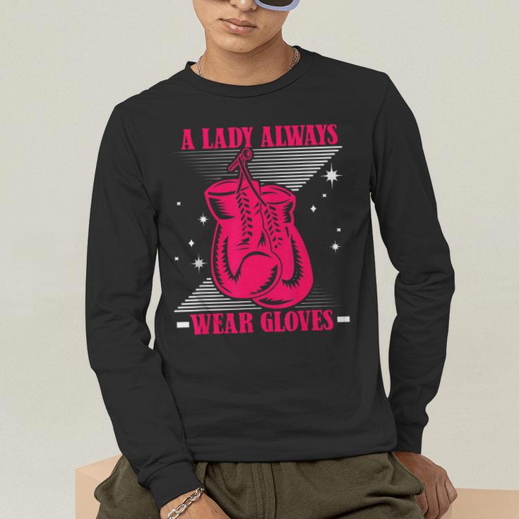 A Lady Always Wear Gloves Kickboxer Fan Muay Thai Boxing Men's Long Sleeve T-Shirt A Lady Always Wear Gloves Kickboxer Fan Muay Thai Boxing Men's Long Sleeve T-Shirt