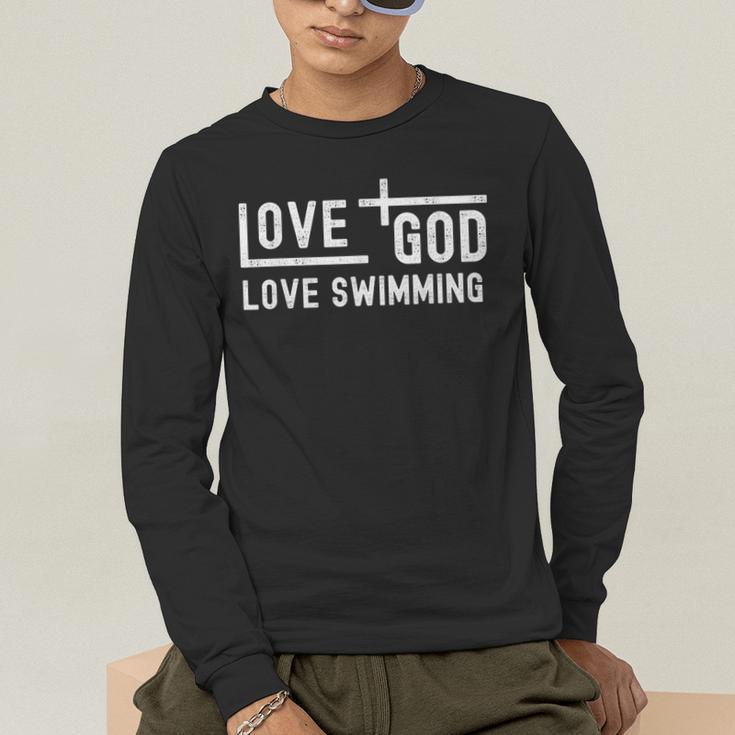 Love God Love Swimming Swim With Jesus For Christian Athlete Men's Long Sleeve T-Shirt Love God Love Swimming Swim With Jesus For Christian Athlete Men's Long Sleeve T-Shirt