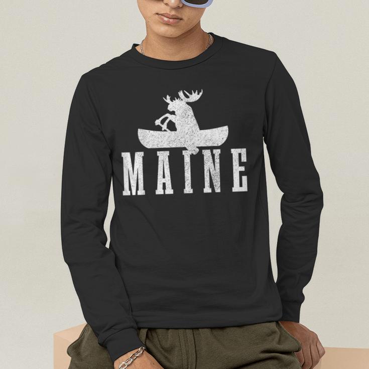 Maine Canoe Kayak Moose USA America Souvenir Men's Long Sleeve T-Shirt