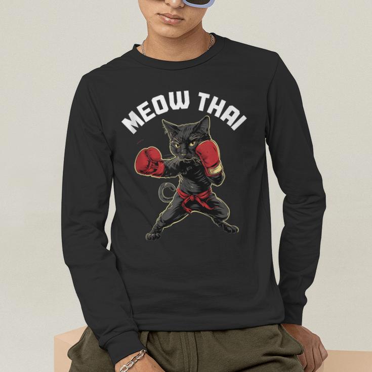 Meow Thai Muay Thai Boxing Cat Martial Arts MMA Boxer Men's Long Sleeve T-Shirt