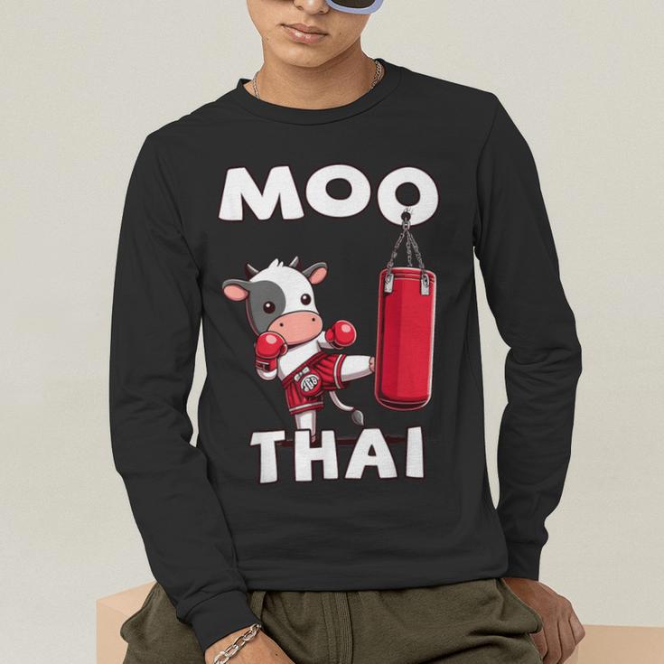 Moo Thai Muay Thai Thai Boxing For Kids Muay Thai Cow Men's Long Sleeve T-Shirt