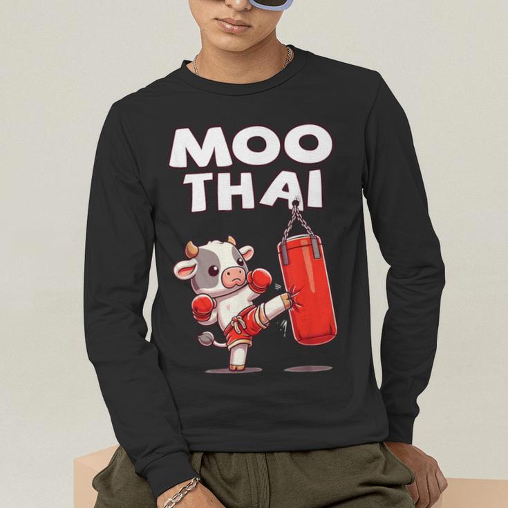 Moo Thai Muay Thai Cow Thai Boxing For Kids Muay Thai Men's Long Sleeve T-Shirt