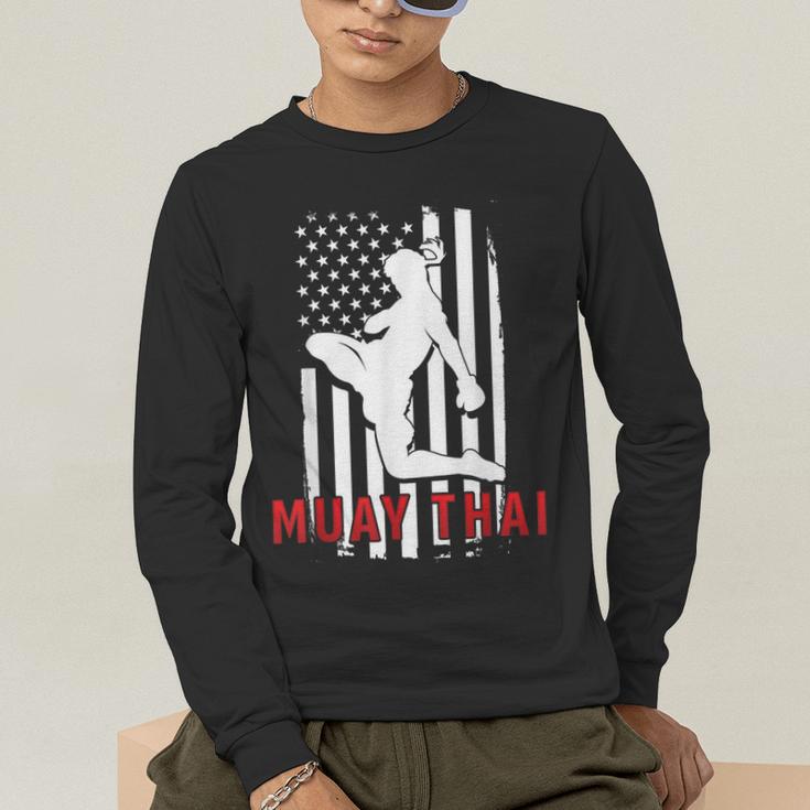 Muay Thai American Flag Fighter Patriotic Men's Long Sleeve T-Shirt