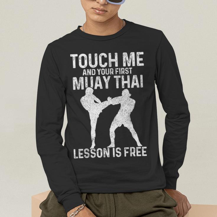 Muay Thai Boxing Kickboxing Your First Lesson Is Free Men's Long Sleeve T-Shirt Muay Thai Boxing Kickboxing Your First Lesson Is Free Men's Long Sleeve T-Shirt