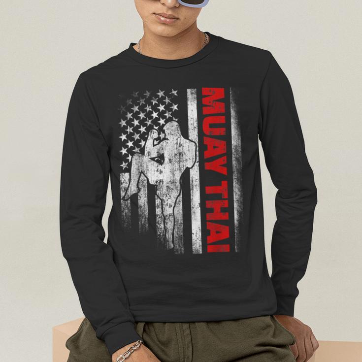 Muay Thai Boxing US American Flag Men's Long Sleeve T-Shirt Muay Thai Boxing US American Flag Men's Long Sleeve T-Shirt