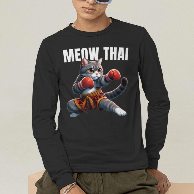 Muay Thai Cat Meow Thai Boxing Martial Art Kids Men's Long Sleeve T-Shirt