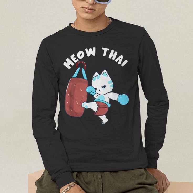 Muay Thai Cat Meow Thai Punch Bag Martial Arts Men's Long Sleeve T-Shirt