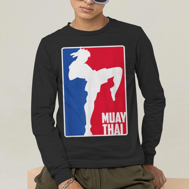 Muay Thai Fighter Retro Kickboxing Training MMA Men's Long Sleeve T-Shirt