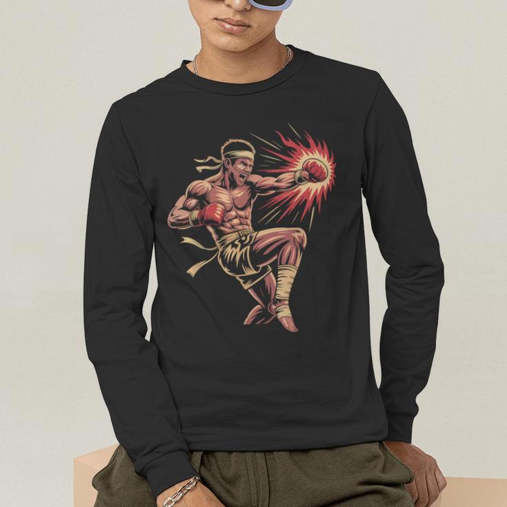 Muay Thai Fighter Southpaw Stance Minimal Silhouette Clean Men's Long Sleeve T-Shirt Muay Thai Fighter Southpaw Stance Minimal Silhouette Clean Men's Long Sleeve T-Shirt