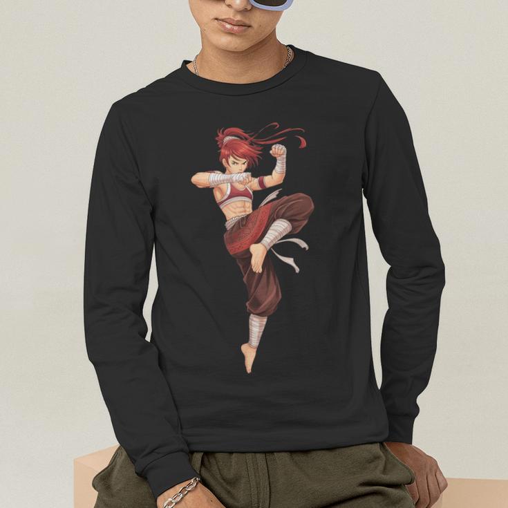 Muay Thai Girl Anime Japan Thaiboxer Kickboxing Muay Thai Men's Long Sleeve T-Shirt