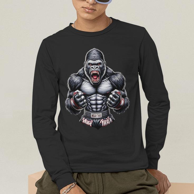Muay Thai Gorilla Thai Boxing And Fighting Men's Long Sleeve T-Shirt Muay Thai Gorilla Thai Boxing And Fighting Men's Long Sleeve T-Shirt