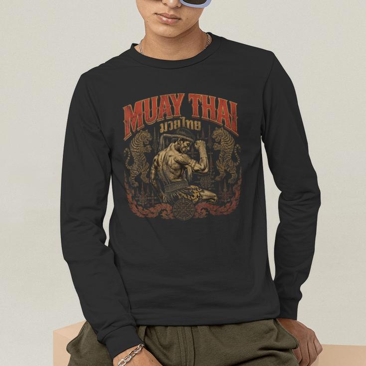 Muay Thai Grandpa Vintage Thai Boxing Fighter Art Men's Long Sleeve T-Shirt