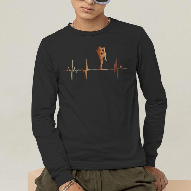 Muay Thai Heartbeat Vintage ECG Cardiogram Retro Men's Long Sleeve T-Shirt Muay Thai Heartbeat Vintage ECG Cardiogram Retro Men's Long Sleeve T-Shirt