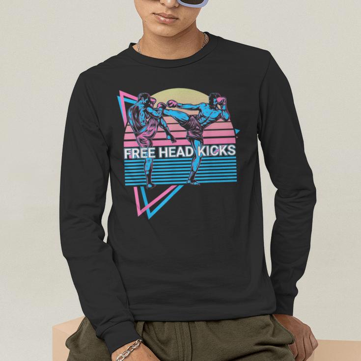Muay Thai Kickboxing Retro Free Head Kicks Men's Long Sleeve T-Shirt