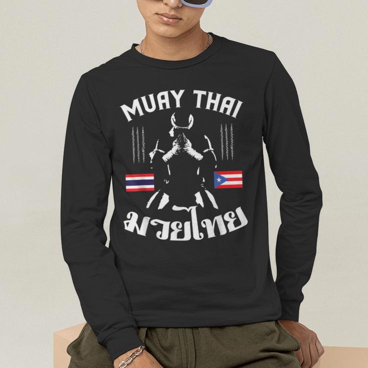 Muay Thai Puerto Rico Flag Martial Arts Thai Boxing Coach Men's Long Sleeve T-Shirt