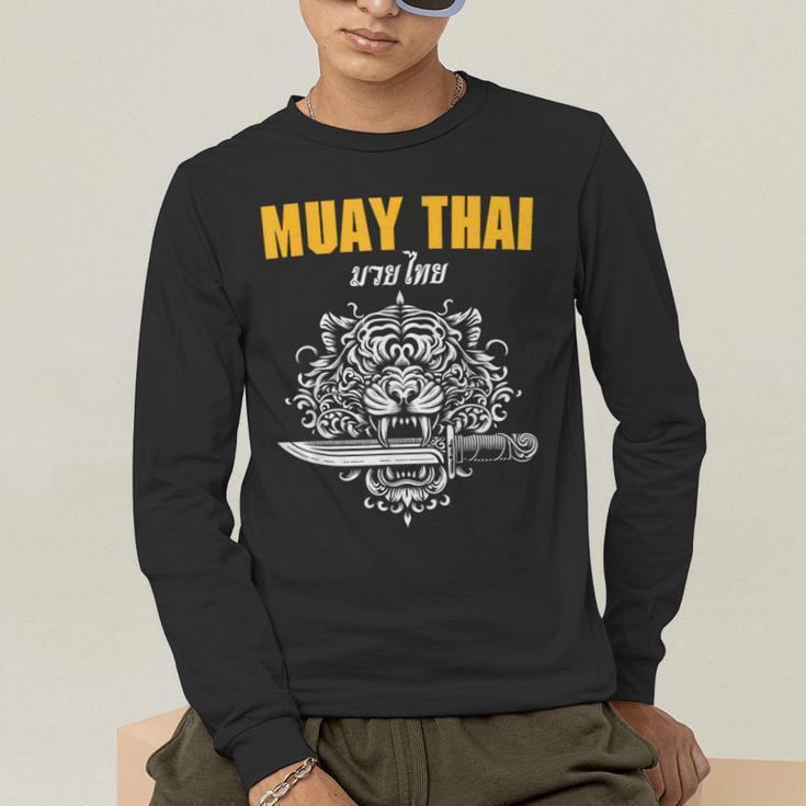 Muay Thai Sak Yant MMA Tattoo Tiger Lion Knife Martial Art Men's Long Sleeve T-Shirt