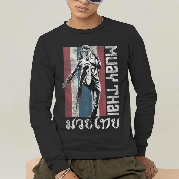 Muay Thai Shirt Thailand Flag Martial Arts Shirt Men's Long Sleeve T-Shirt