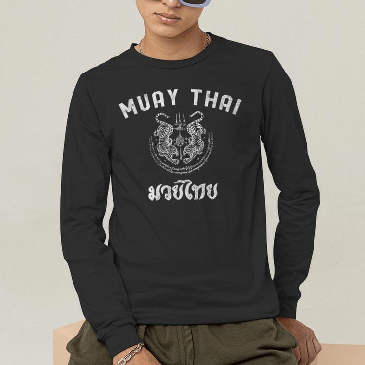 Muay Thai Twin Tiger Kickboxing MMA T-Shirt Men's Long Sleeve T-Shirt Muay Thai Twin Tiger Kickboxing MMA T-Shirt Men's Long Sleeve T-Shirt