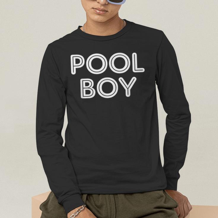 Pool Boy Saying Swim Cool Swimmer Swimming Pool Men's Long Sleeve T-Shirt Pool Boy Saying Swim Cool Swimmer Swimming Pool Men's Long Sleeve T-Shirt