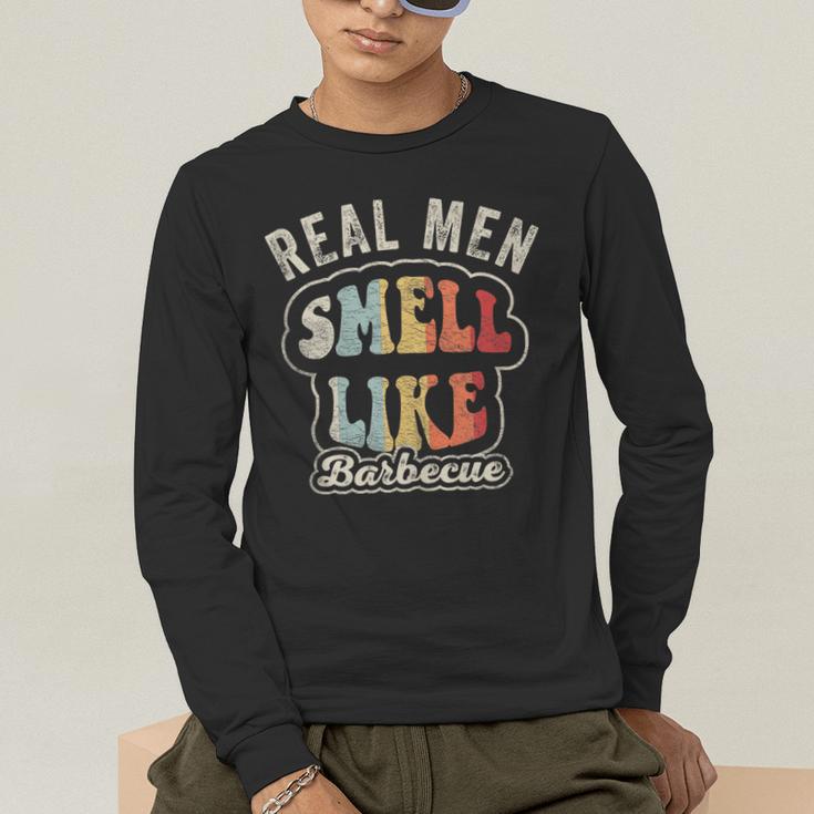 Real Men Smell Like Barbecue Grilling BBQ Dad Graphic Men's Long Sleeve T-Shirt