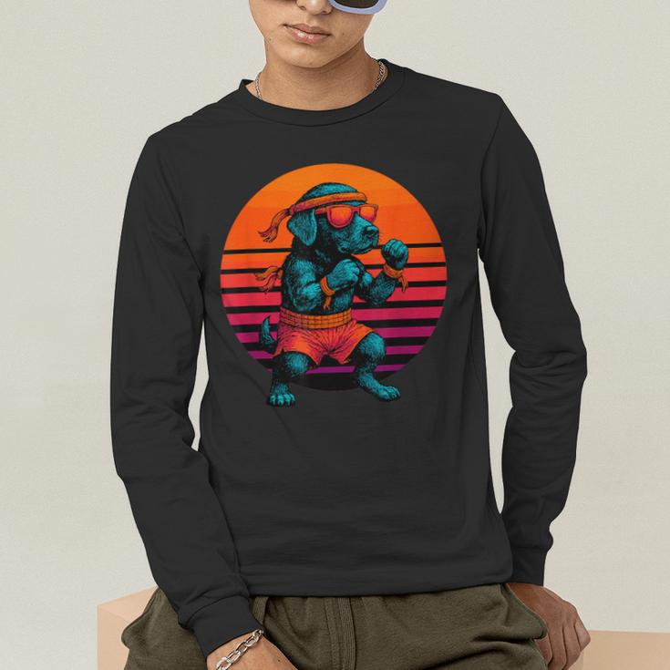 Retro Dog With Gloves Muay Thai Fighter Men's Long Sleeve T-Shirt