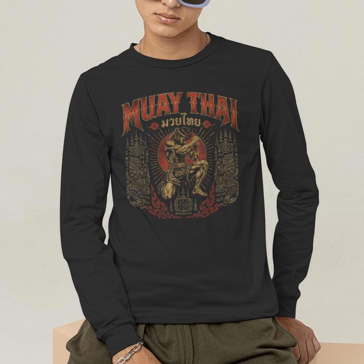 Retro Muay Thai Discipline Thai Boxing Warrior Art Men's Long Sleeve T-Shirt