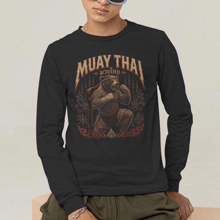 Retro Nak Muay Muay Thai Fighter Thai Boxing Gym Bear Men's Long Sleeve T-Shirt