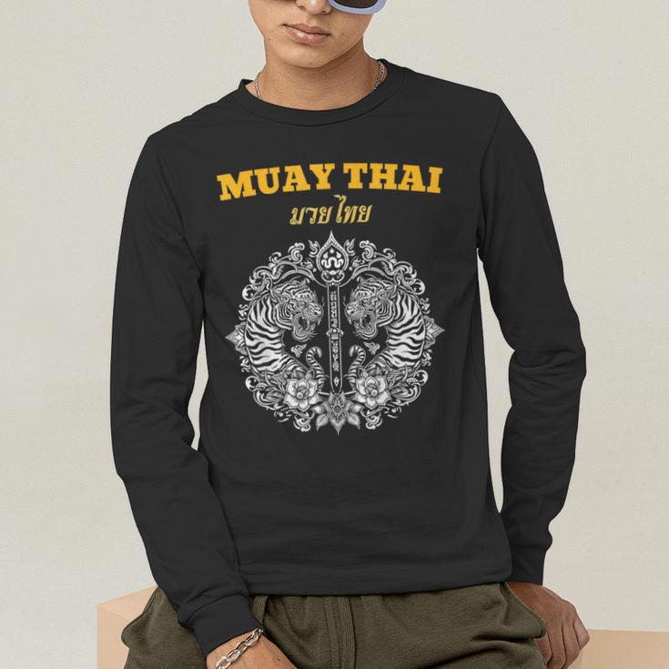 Sak Yant Muay Thai Art Tattoo Twin Tiger Kickboxing Thailand Men's Long Sleeve T-Shirt