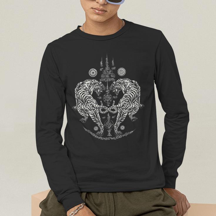 Sak Yant Thai Tattoo Twin Tiger For Muay Thai Fighter Boxing Men's Long Sleeve T-Shirt Sak Yant Thai Tattoo Twin Tiger For Muay Thai Fighter Boxing Men's Long Sleeve T-Shirt