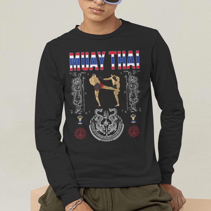 Sawadee Thai Traditional Sak Yant Thai Twin Tiger Muay Thai Men's Long Sleeve T-Shirt