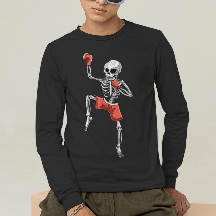 Skeleton Muay Thai Halloween Kickboxing MMA Fighter Costume Men's Long Sleeve T-Shirt