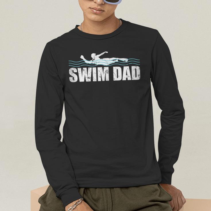 Swim Dad Support Swimming Father Sport Men's Long Sleeve T-Shirt Swim Dad Support Swimming Father Sport Men's Long Sleeve T-Shirt