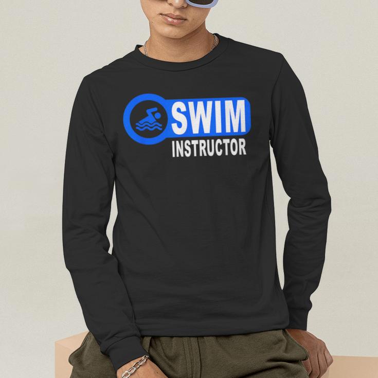 Swim Instructor Swimming Teacher Swimmer In Pool Graphic Art Men's Long Sleeve T-Shirt Swim Instructor Swimming Teacher Swimmer In Pool Graphic Art Men's Long Sleeve T-Shirt