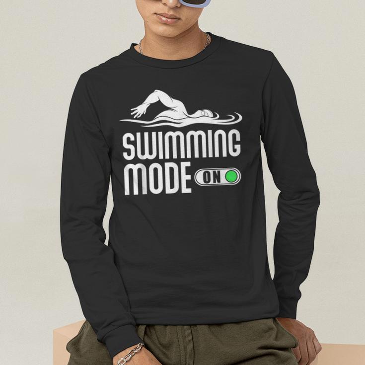 Swim Slogan Funny Swimming Mode On Swim Men's Long Sleeve T-Shirt