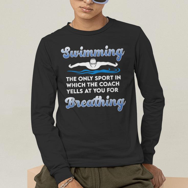 Swim Team Swimming Coach Quote Swim Breathing Joke Men's Long Sleeve T-Shirt